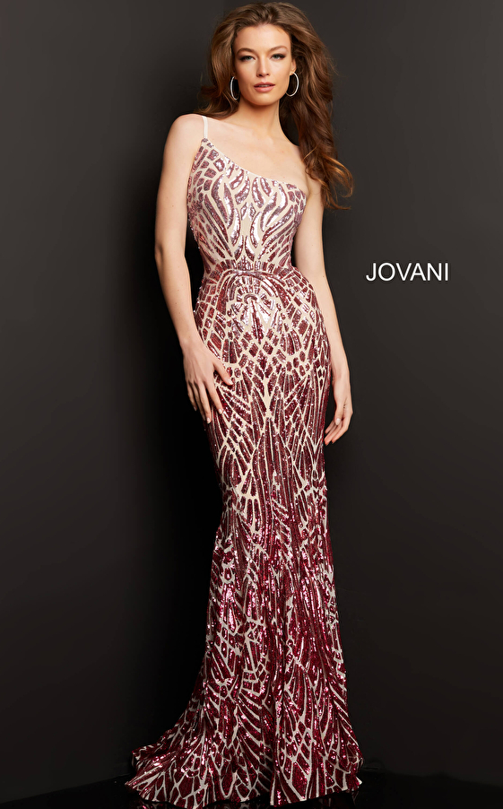 Jovani 06469 Silver Green Sequin One Shoulder Dress